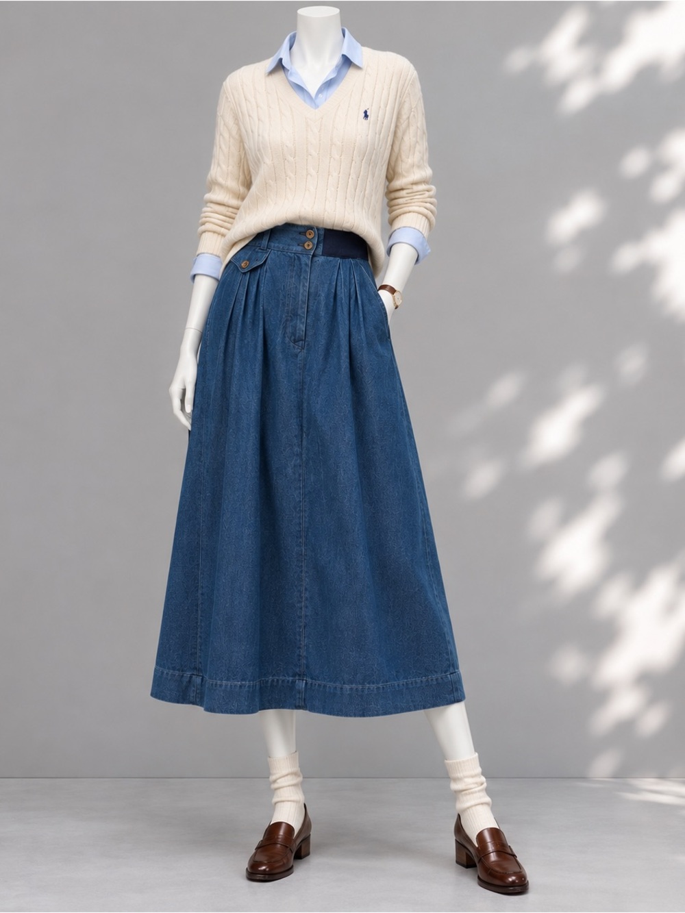 Vintage 90s Polo Ralph Lauren Denim Maxi Skirt 10 Western Preppy Cottagecore